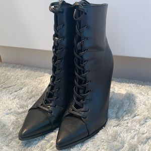 Boohoo Black High-Heel Lace-Up Booties